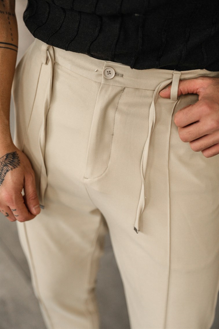 Çizgi Detay Bel Bağlamalı Pantolon